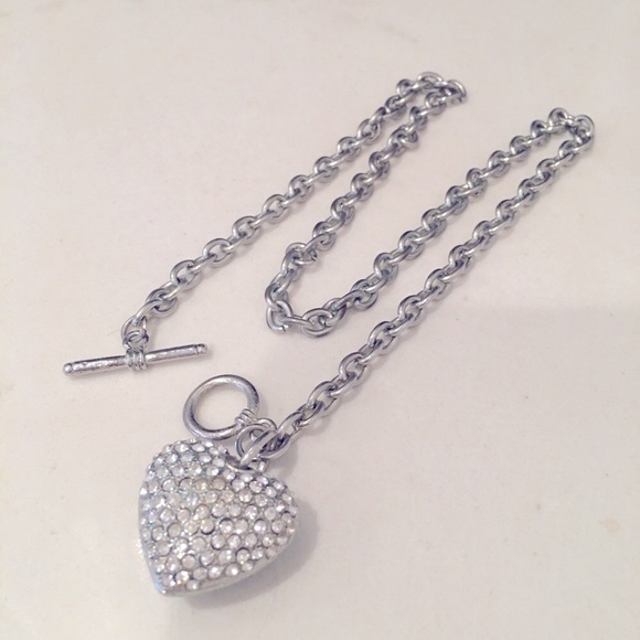 Jewelry - Sparkling Silver Heart Necklace with Crystal Pavé